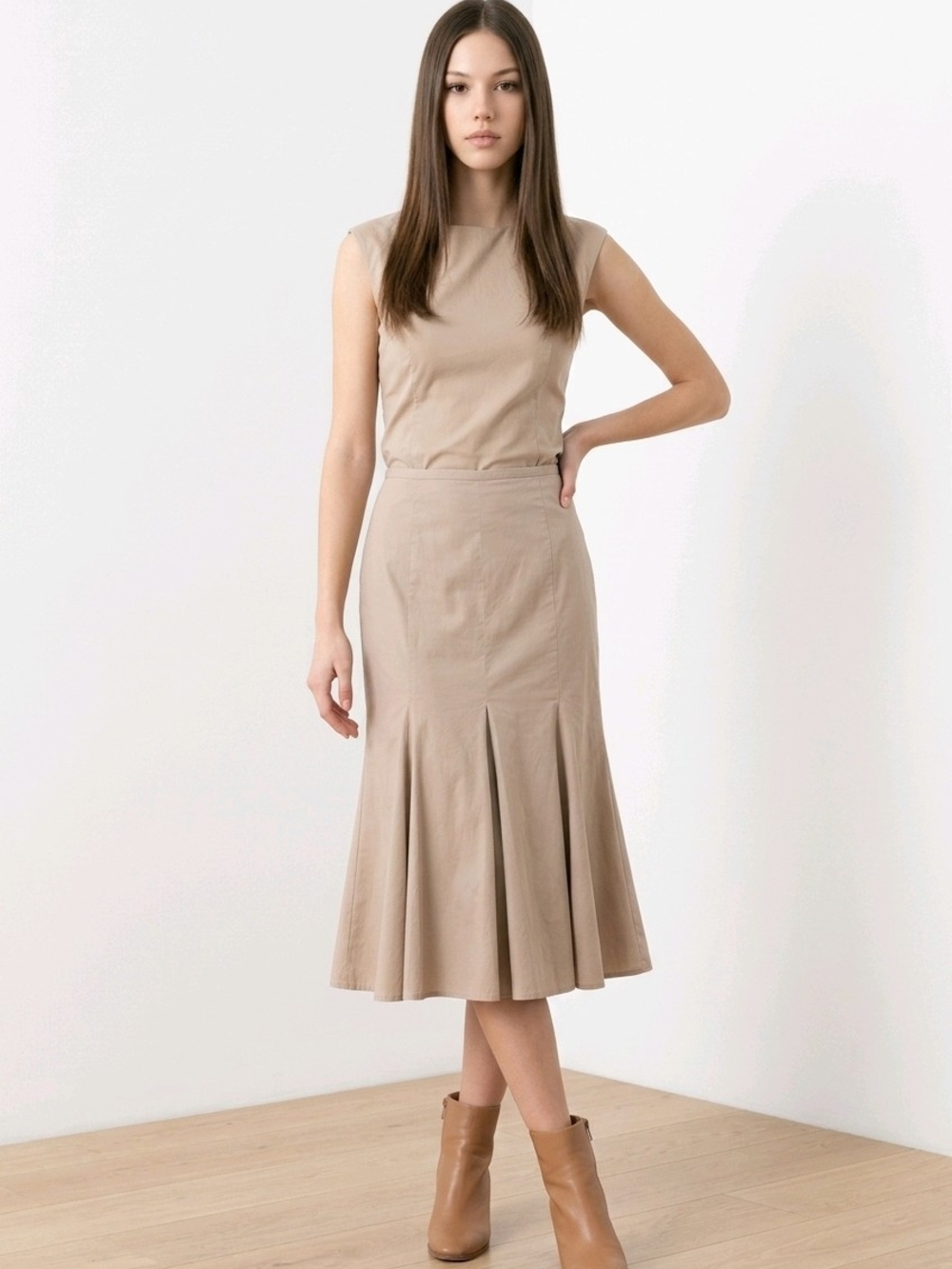 NWT Bloomingdale's Sutton Studio Beige Linen Blend Pleated Midi Skirt sz 6